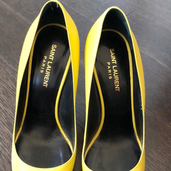Saint Laurent Yellow Seta Calf Heels - Picture 3 of 8
